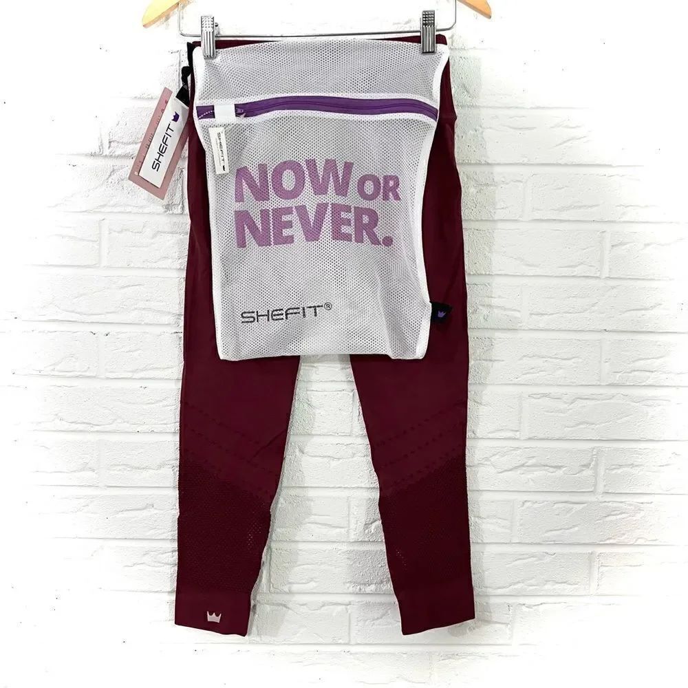 NWT Shefit Black Cherry Crossover Seamless Mesh Leggings Size Medium - Picture 10 of 11